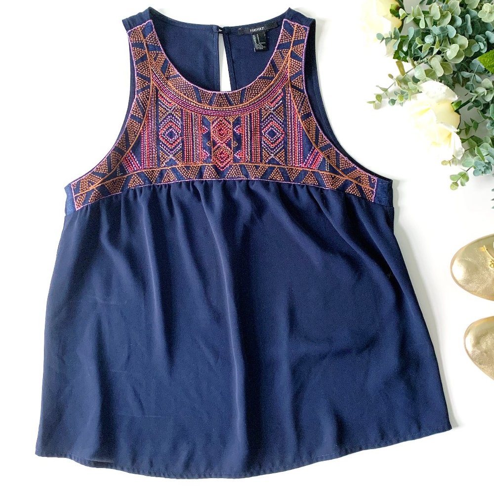 Forever 21 Tribal Embroidered Tank